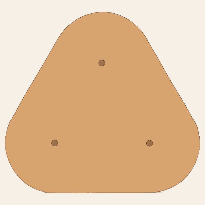 Finished rounded triangular base with three marked hole locations.