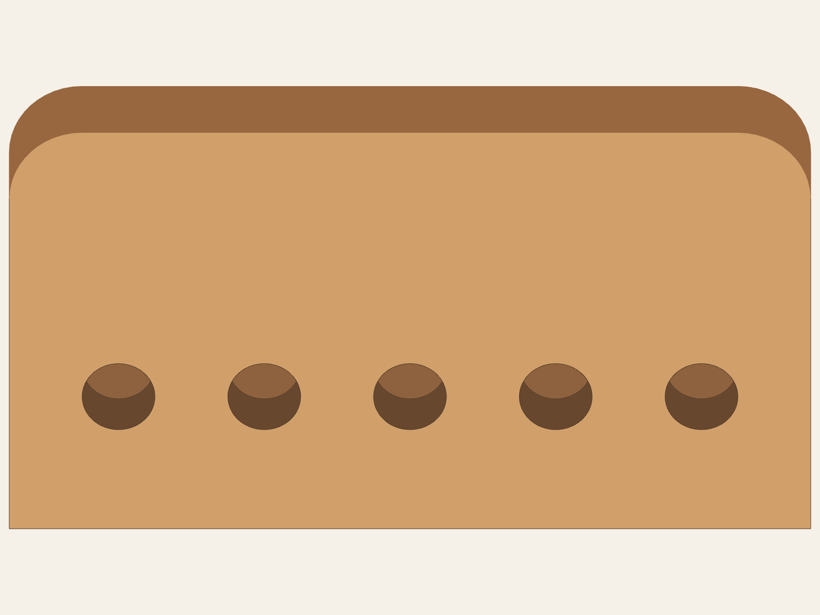 Inside face of the small B end with five blind sockets visible in a row near its lower edge.