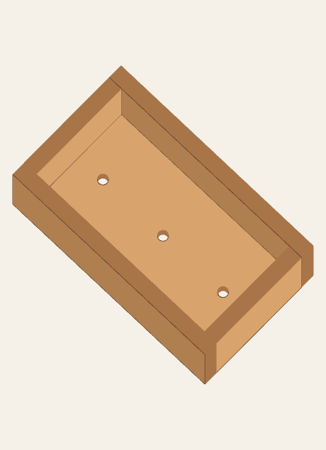 Five Flower Box boards in an assembled dry-fit view with three visible bottom drainage holes; fasteners are not shown, and the selected thickness is a conditional fit inference.