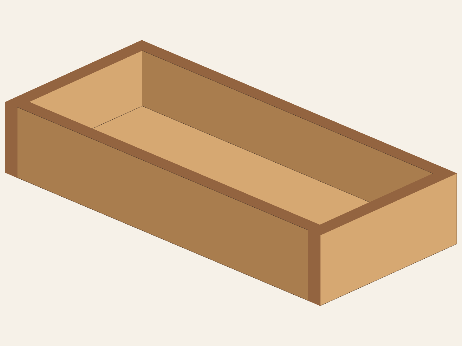 Tool Box case before the handle panel: one bottom, two long sides, and two trimmed ends in assembled contact.